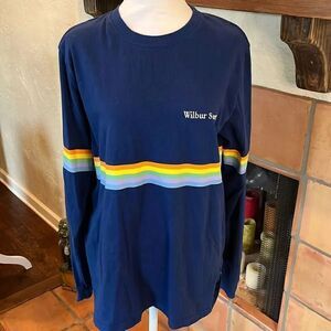 Wilbur Soot Blue Retro Striped Style Long Sleeve Tee, size M!